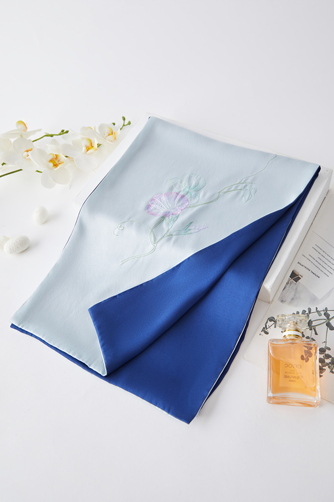 Morning Glory Embroidery Silk Scarf