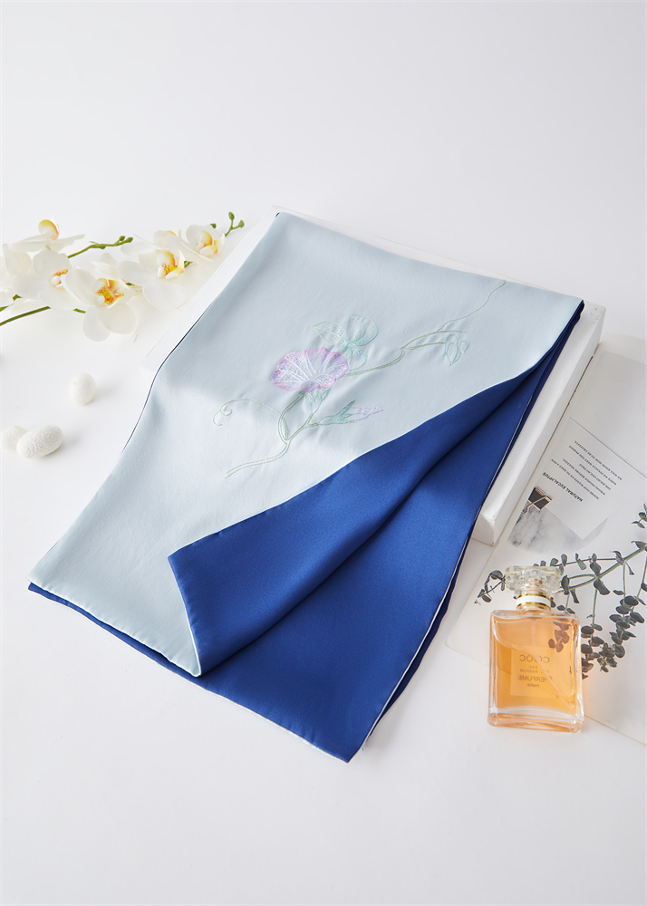 Morning Glory Embroidery Silk Scarf